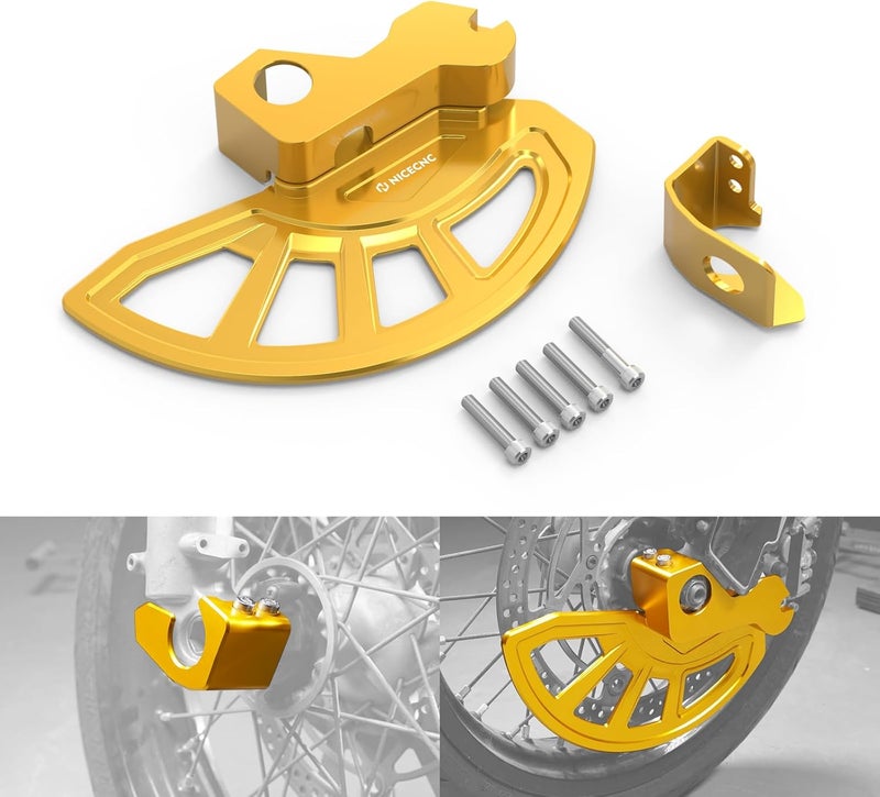 NICECNC Gold Front Brake Disc Guard Protector Cover Compatible with Suzuki DRZ400SM 2005 2006 2007 2008 2009 2010-2020 2021 2022 2023 2024 See Fitment CNC Machined - Image 1